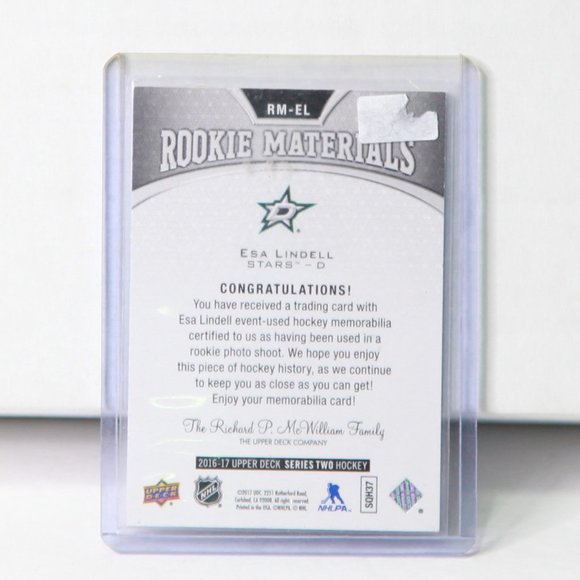 Esa Lindell Upper Deck Event-Used Jersey Card Dallas Stars 2016/17 - Picture 2 of 2